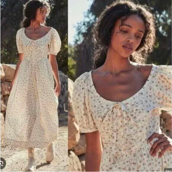 DOEN Monceau Floral Midi Boho Off-White Dress Estimated Size Small